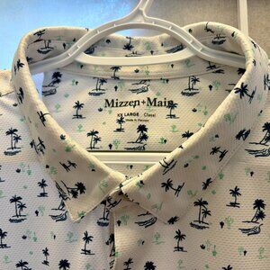 Mizzen+Main - Halyard Polo, White with Palm/Cactus Print